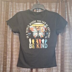 Be Kind Design On Back of Black Tee